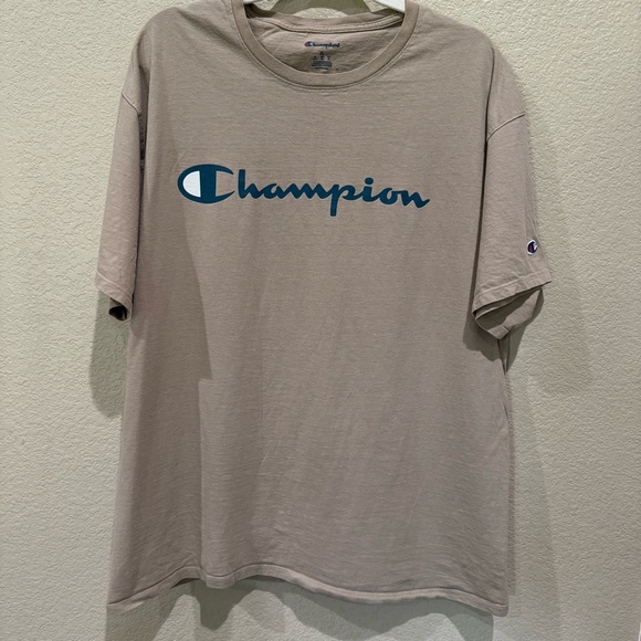 Champion XL Brown Logo Tee Bleach Spots | Streetwear Grunge DIY Style - Picture 1 of 6